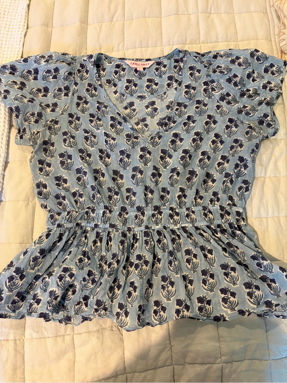 Carla Kiley Floral Peplum V-Neck Blouse